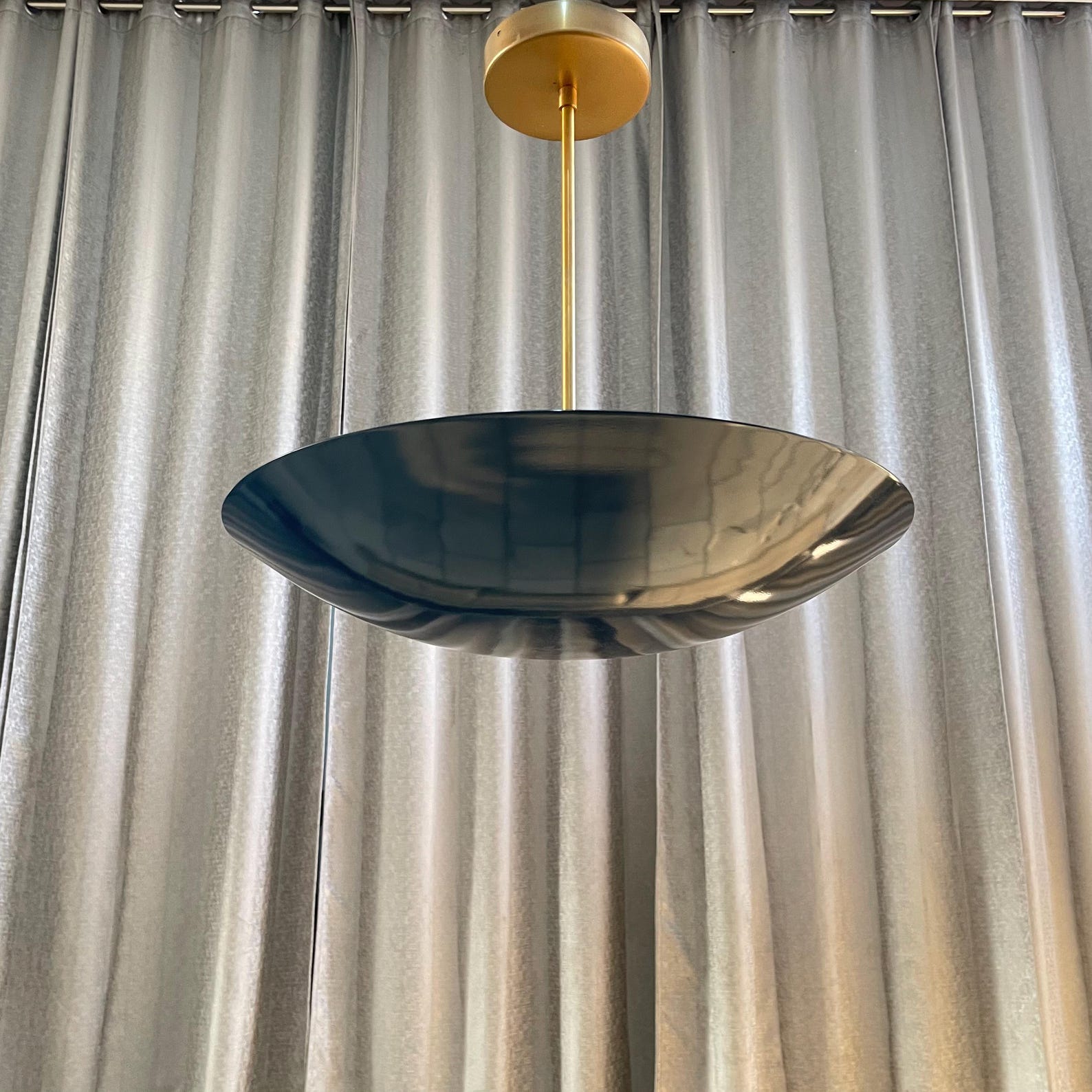 Mid Century Raw Brass Saucer Pendant Light — photo 1