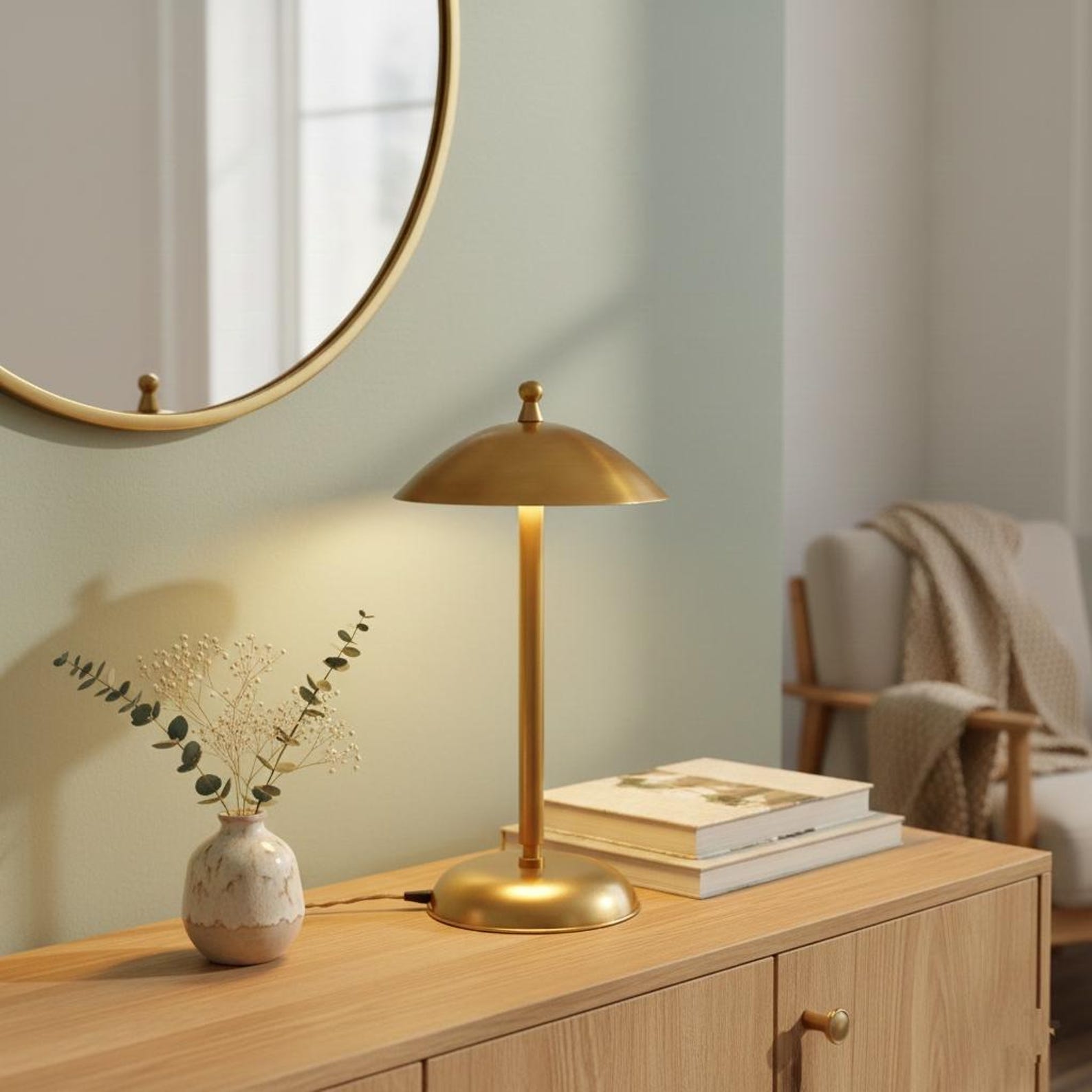 Mid Century Modern Brass Mushroom Lamp — photo 1