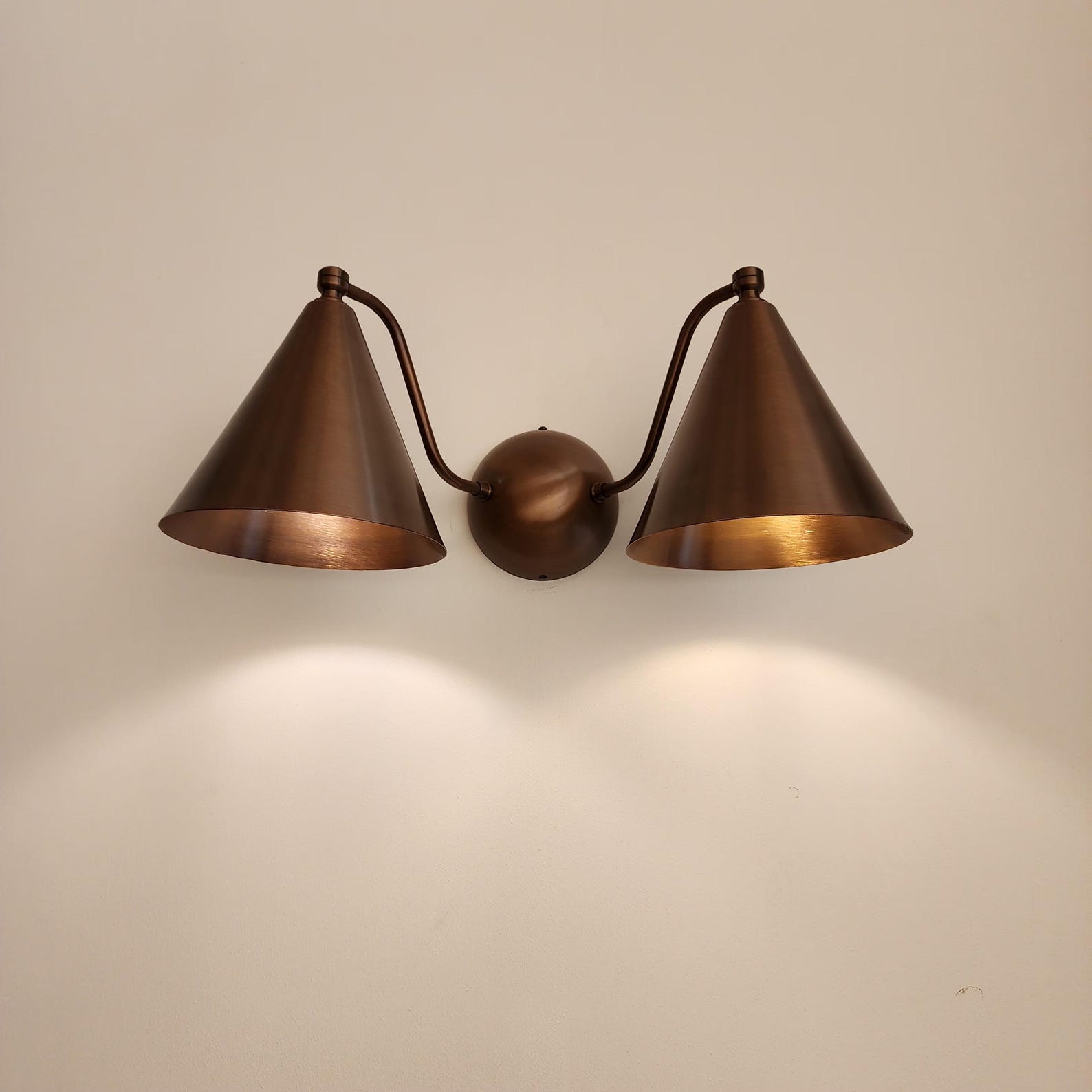 Handcrafted Mid-Century Brass Double Light Wall Sconce — photo 1