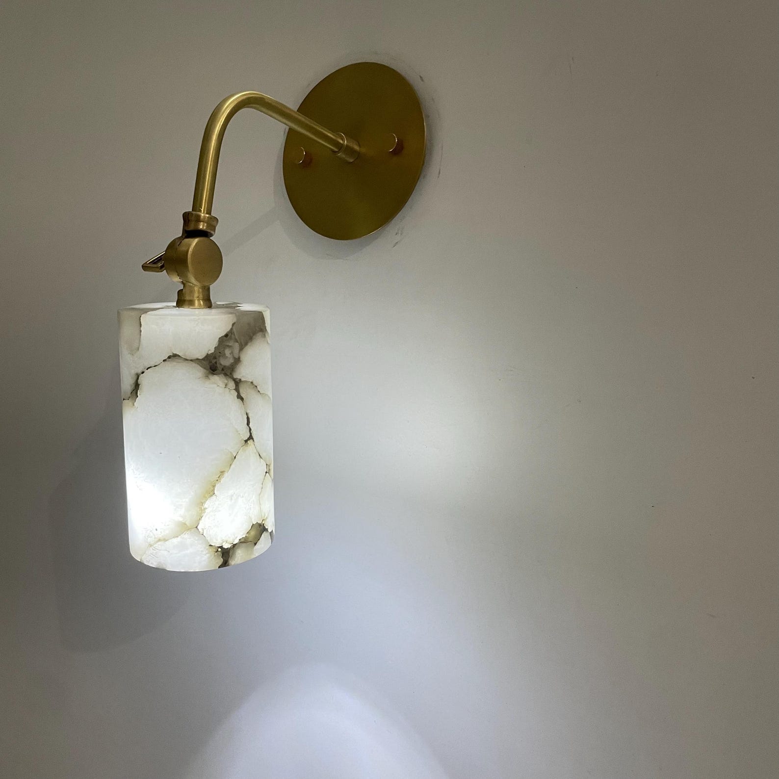 Alabaster Wall Sconce — Brass Swing Arm — photo 1