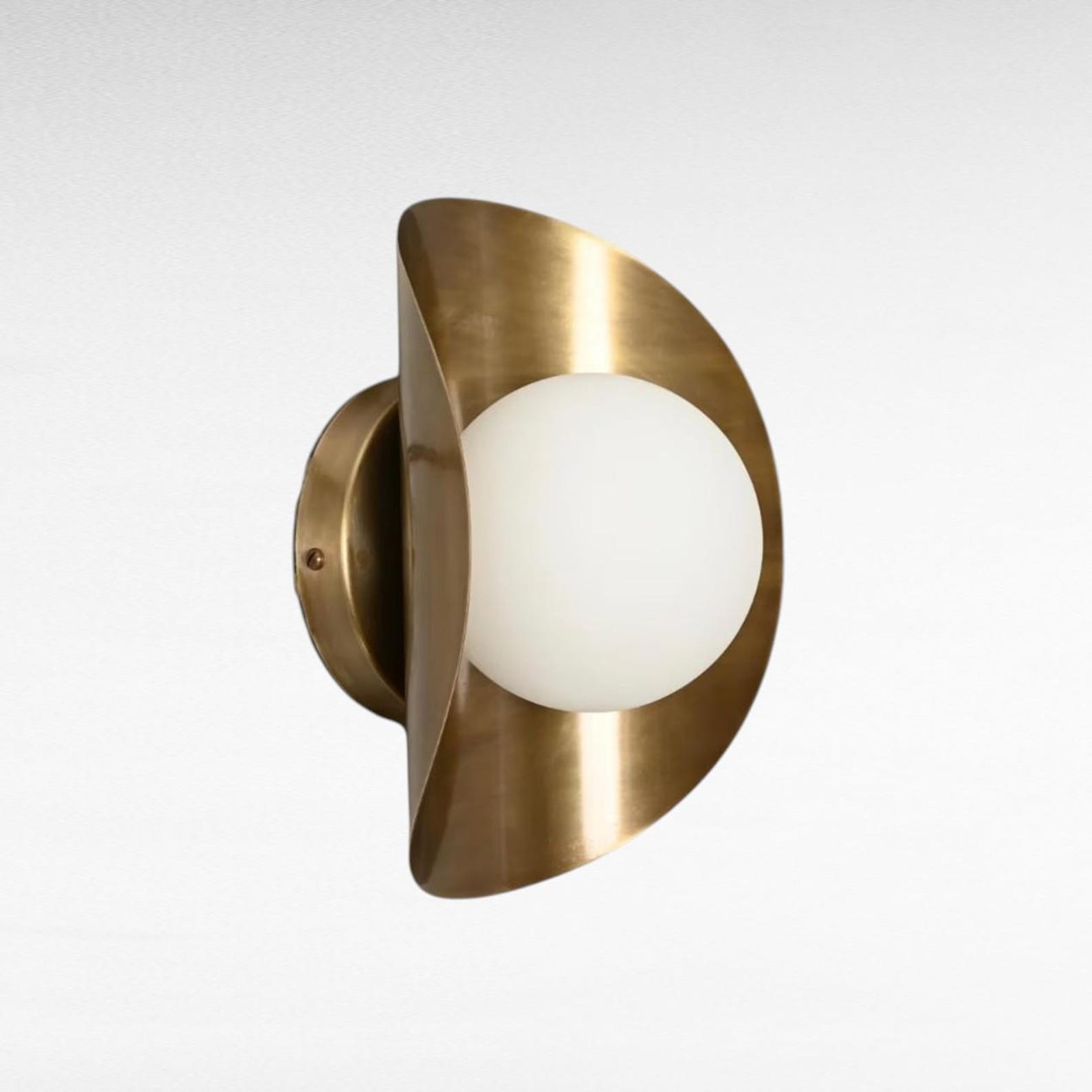 Mid-Century Modern Taco Shaped Brass & Globe Wall Sconce — photo 1