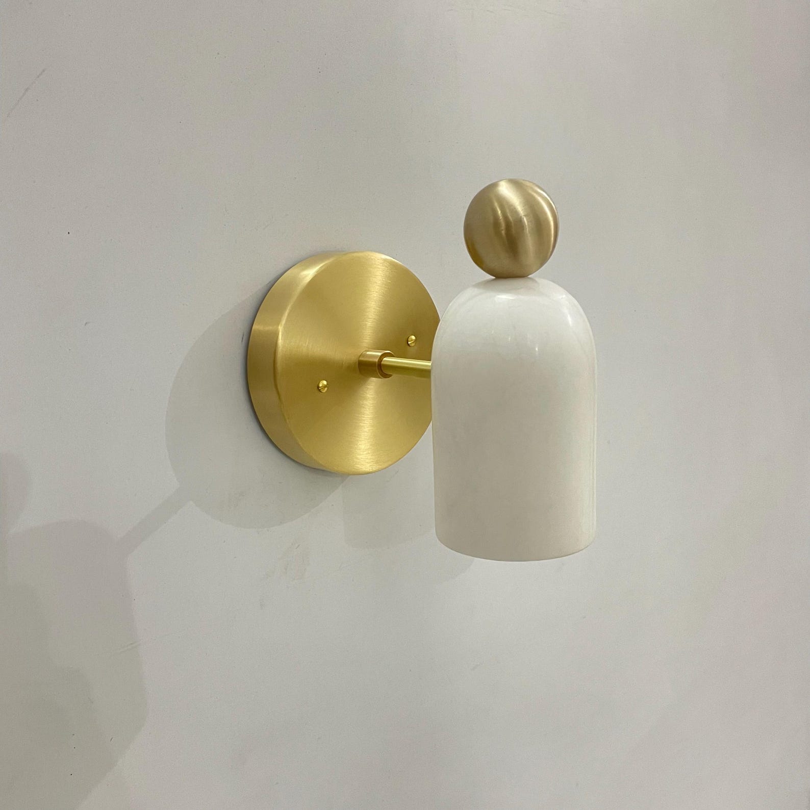 Alabaster Wall Sconce — Mid-Century Modern Brass Light Fixture — photo 1
