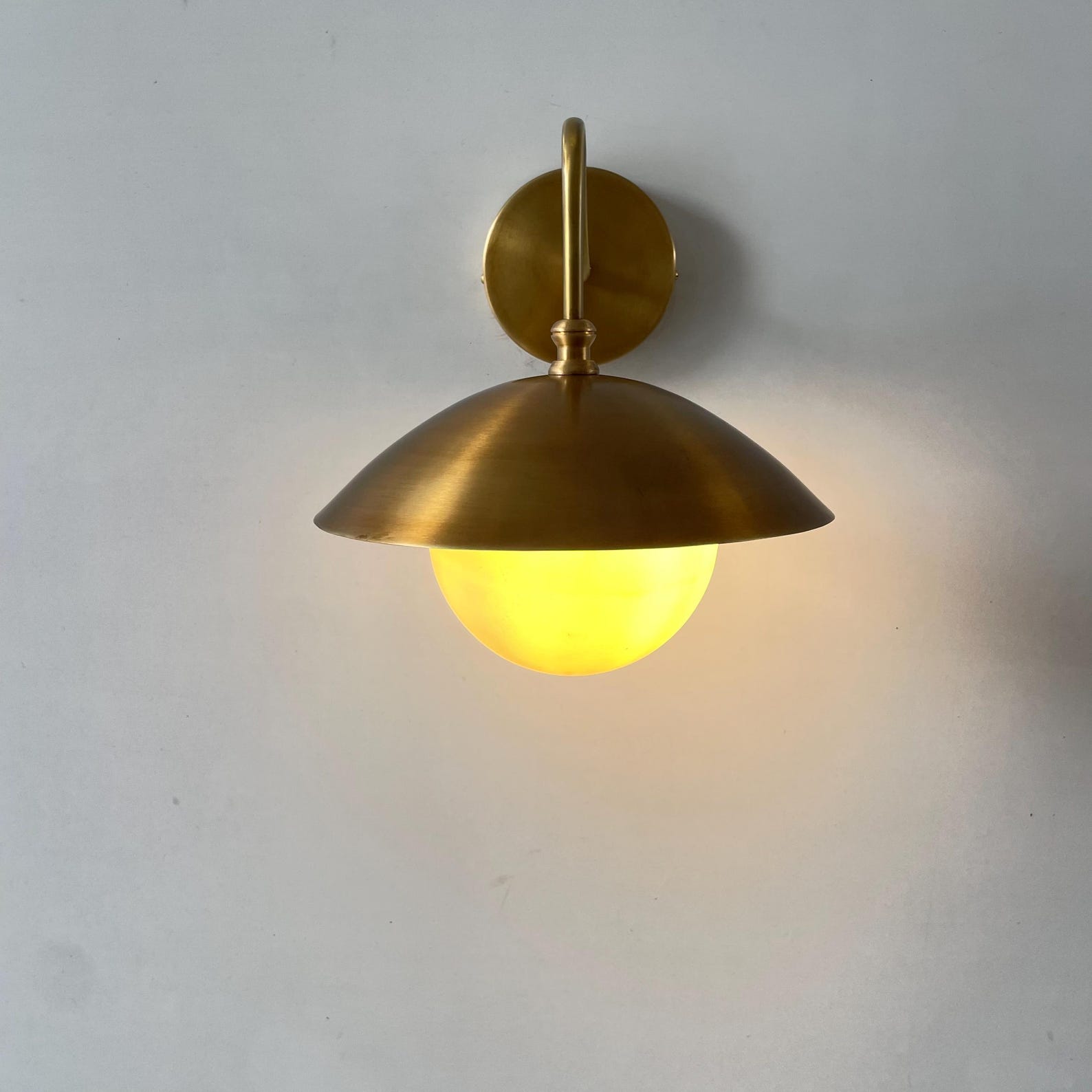 Handmade Brass Wall Sconce — Mid-Century Opal Glass Lamp — photo 1