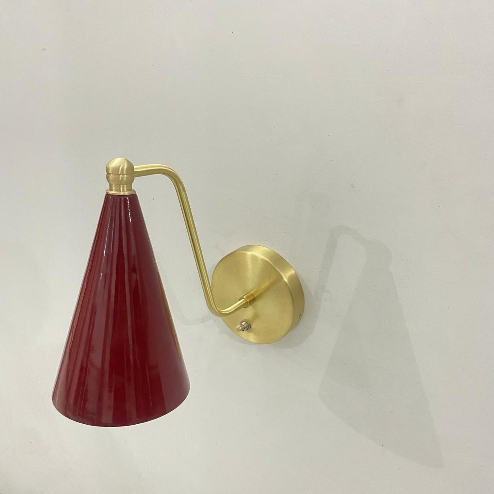 Handcrafted Brass Wall Sconce — Bedside cone shade — photo 1