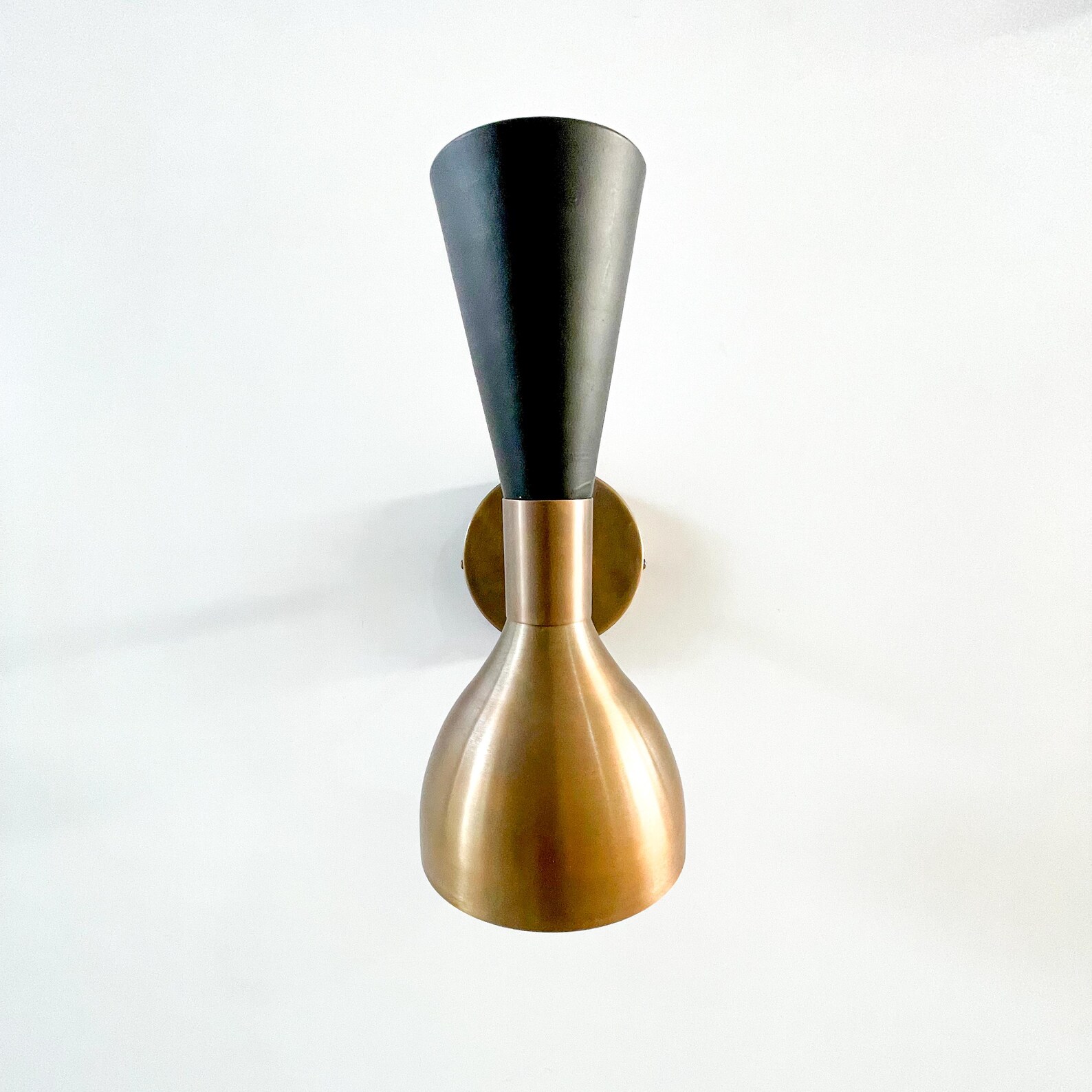 Mid-Century Modern Brass & Black Cone Wall Sconce — photo 1