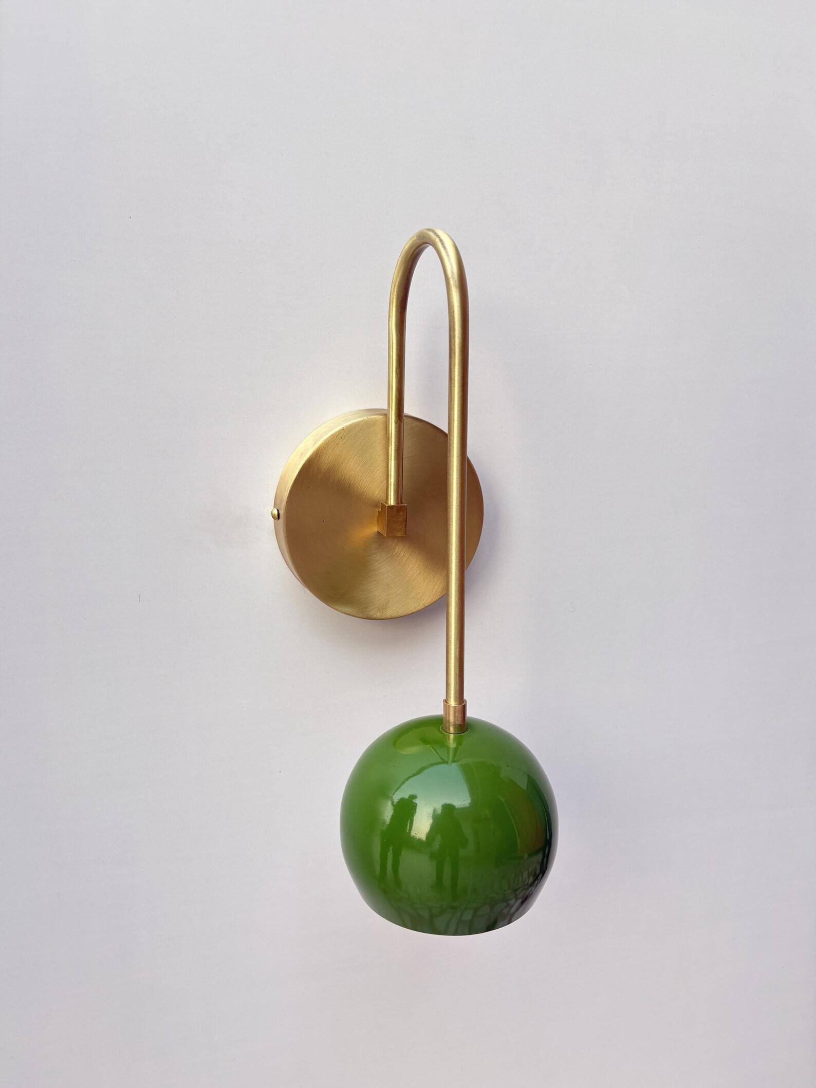 Handmade Brass Wall Sconce — Mid Century Green Accent Lamp — photo 1