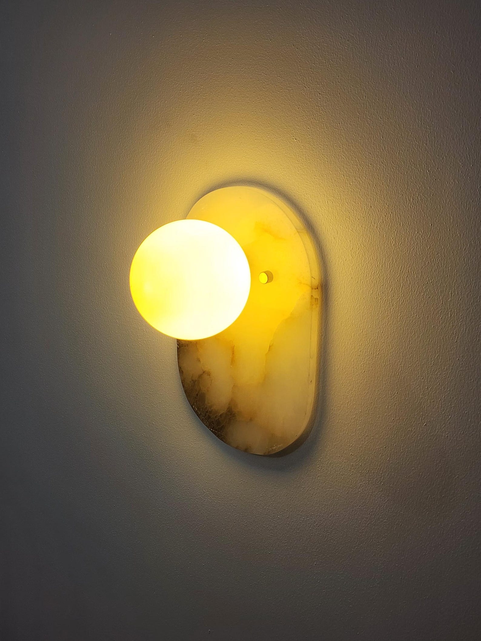 Handmade Alabaster Marble Wall Sconce — Frosted Glass Globe Vanity Brass Wall Light — photo 1